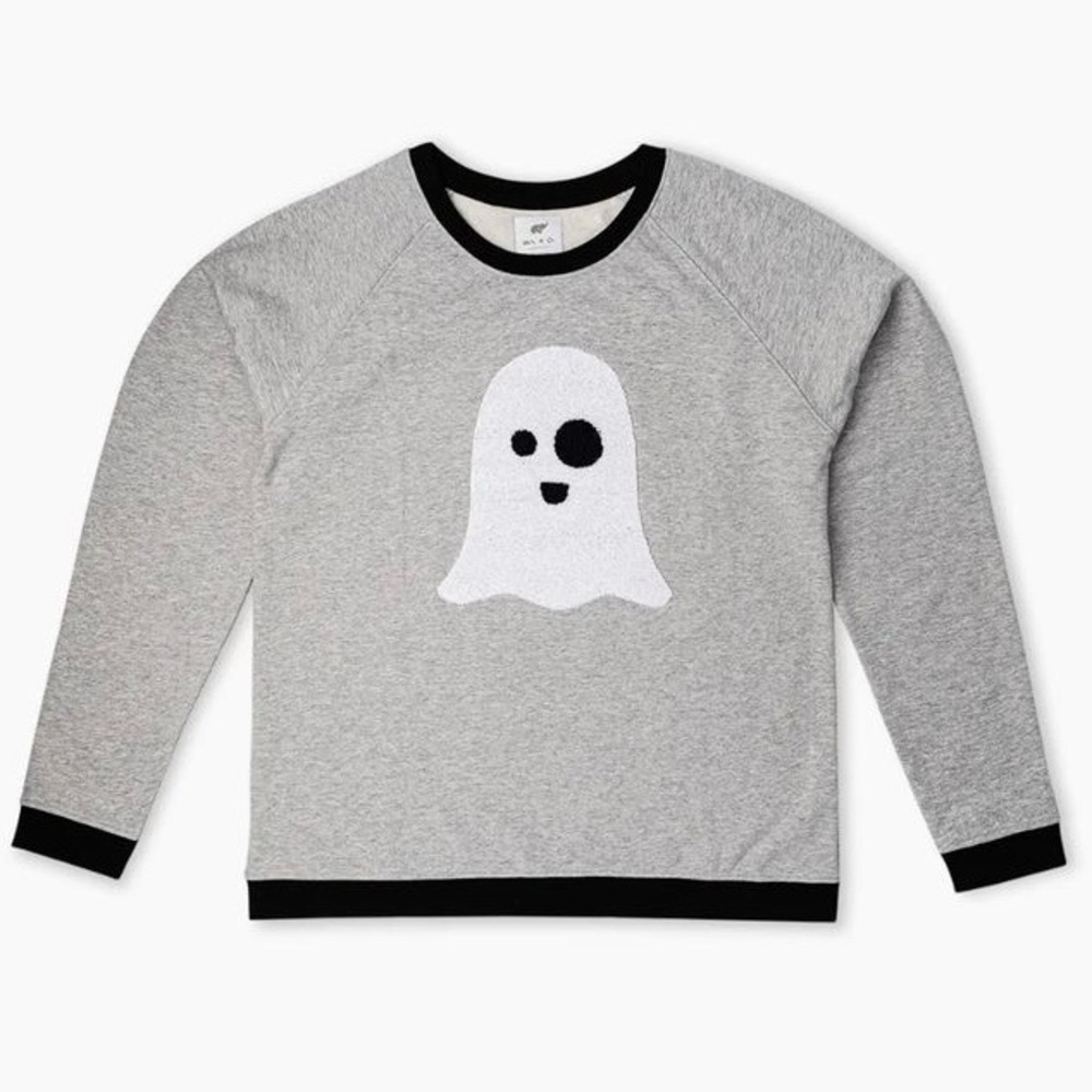 Monica + Andy Adult Embroidered Crewneck Sweatshirt Halloween Ghost Gray Size XL